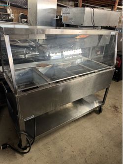 Commercial electric 4 well Steam table on wheels with sneeze guard