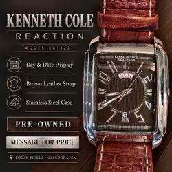 Kenneth Cole Reaction KC1327 Watch – Brown Leather Strap & Day/Date