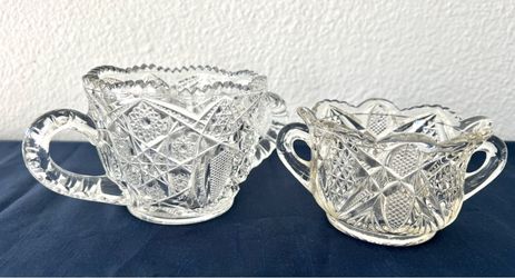 2 vintage pressed glass sugar bowls with handles 
