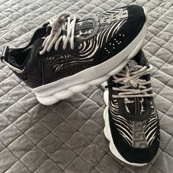 Versace Chain Reaction Heritage Zebra Sneakers Black White Men Size 11