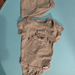 Baby camping onesie & hat set (trade/BO)
