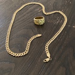 18k Gold Plated 3 Gram Ring And 24in Chain