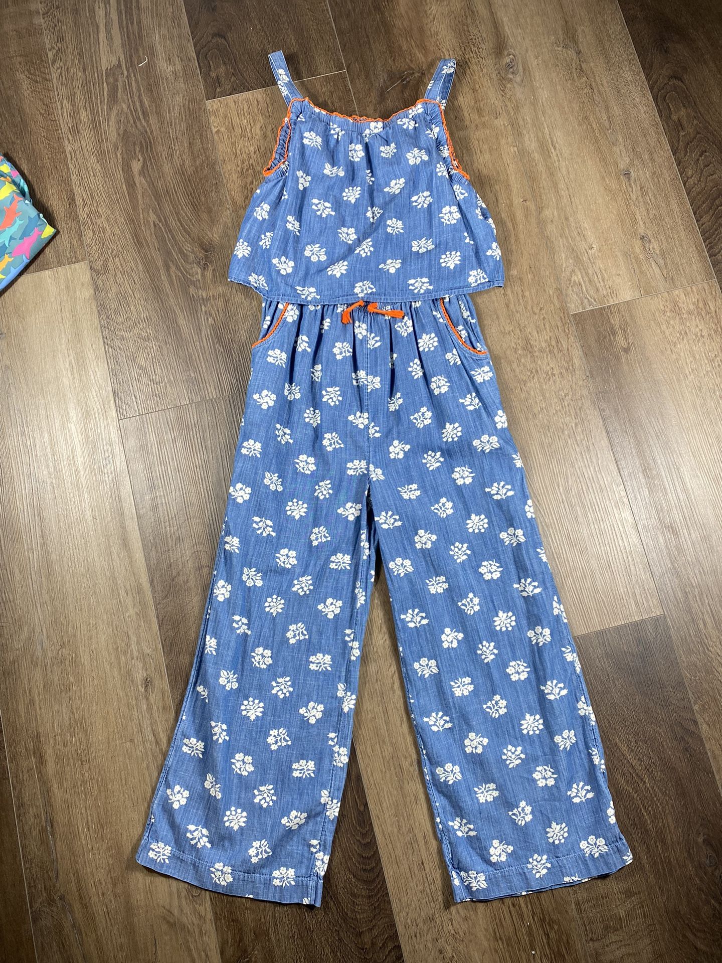 Mini Boden Floral Chambray Pant Jumpsuit Girls Size 13-14