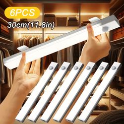 Wireless LED Lights with Motion Sensor and USB Charging for Closet Kitchen and Hallway 6-Pack 11.8 in