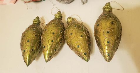 4 glass teardrop Christmas tree ornaments