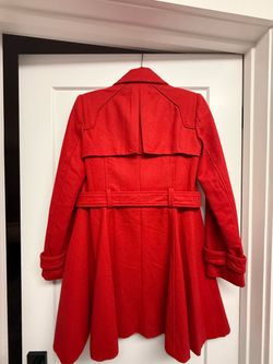 Red Wool Belted Trench Coat by Bebe