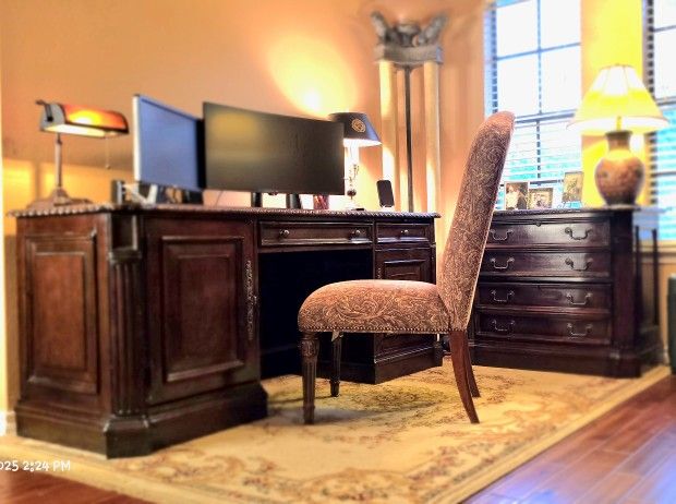2 piece unique antique vintage style desk and file cabinet matching set. Office