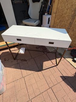 White Desk with Gold Legs and Two Drawers