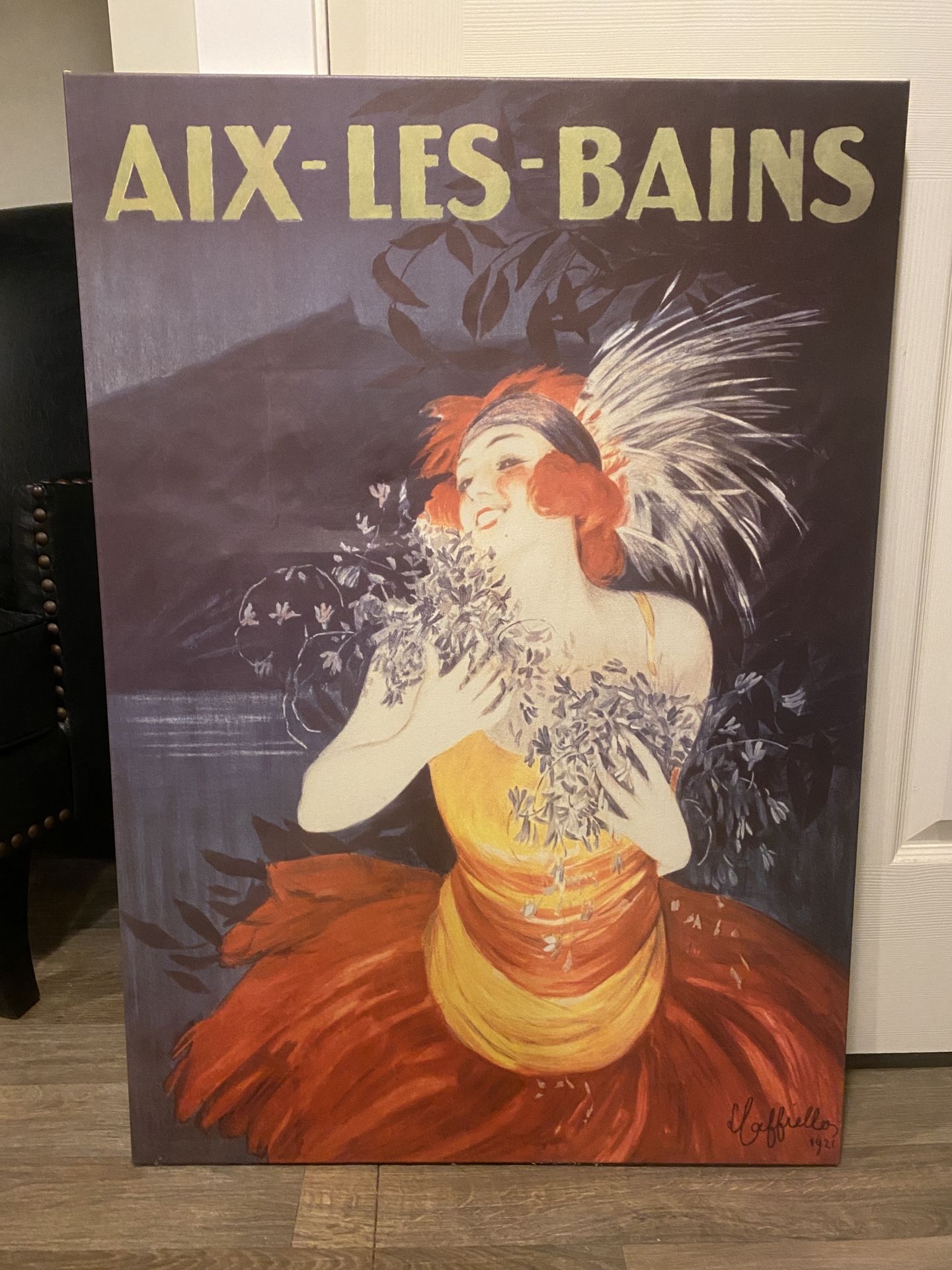 Vintage Aix-les-Bains Painting Poster Copy French Signed On Canvas
