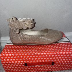 Girl Gold Bow Ankle Deess Shoes Size 2