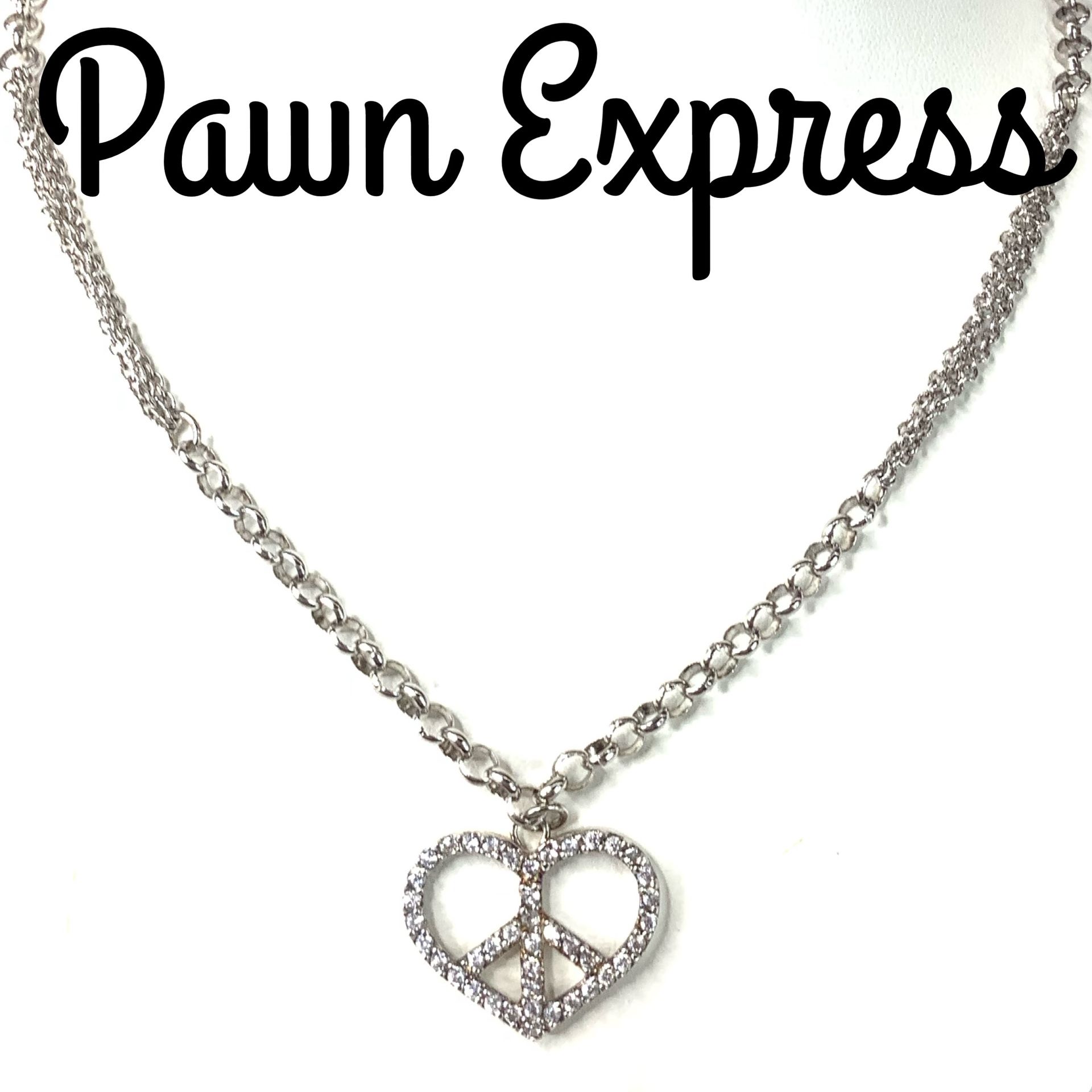 Sterling Silver Double Chain Heart Peace Clear CZ Necklace