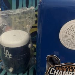 NEW Los Angeles Dodgers Mini Fridge With Dodgers Cocktail Mini Cooler Souvenier Cup *Sold Out"