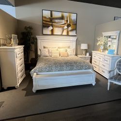 White King Bed, Dresser , Mirror And One Nightstand