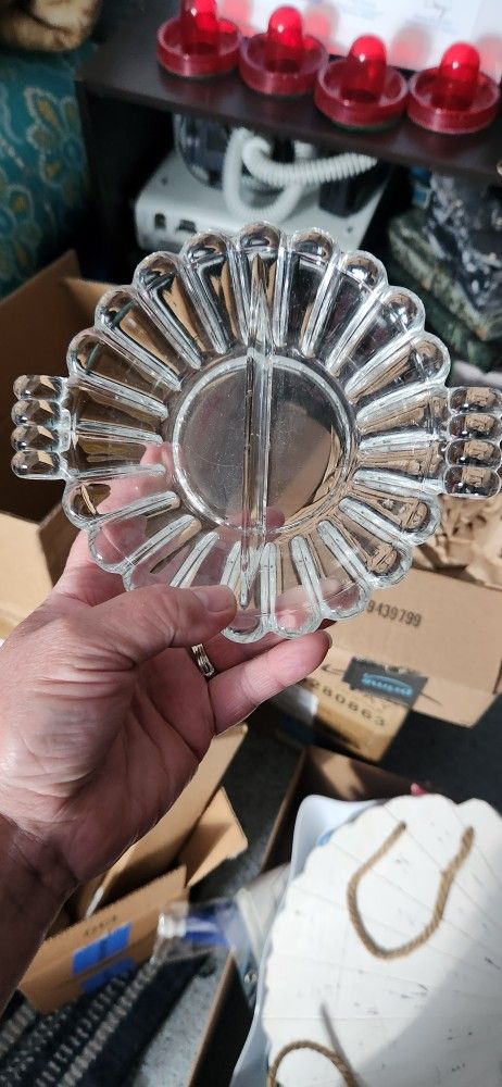 Vintage Heisey Clear Glass Small Divided Bowl Crystolite Pattern