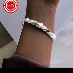 925 Sterling Silver Adjustable Bangle Bracelet [BRÀ09]