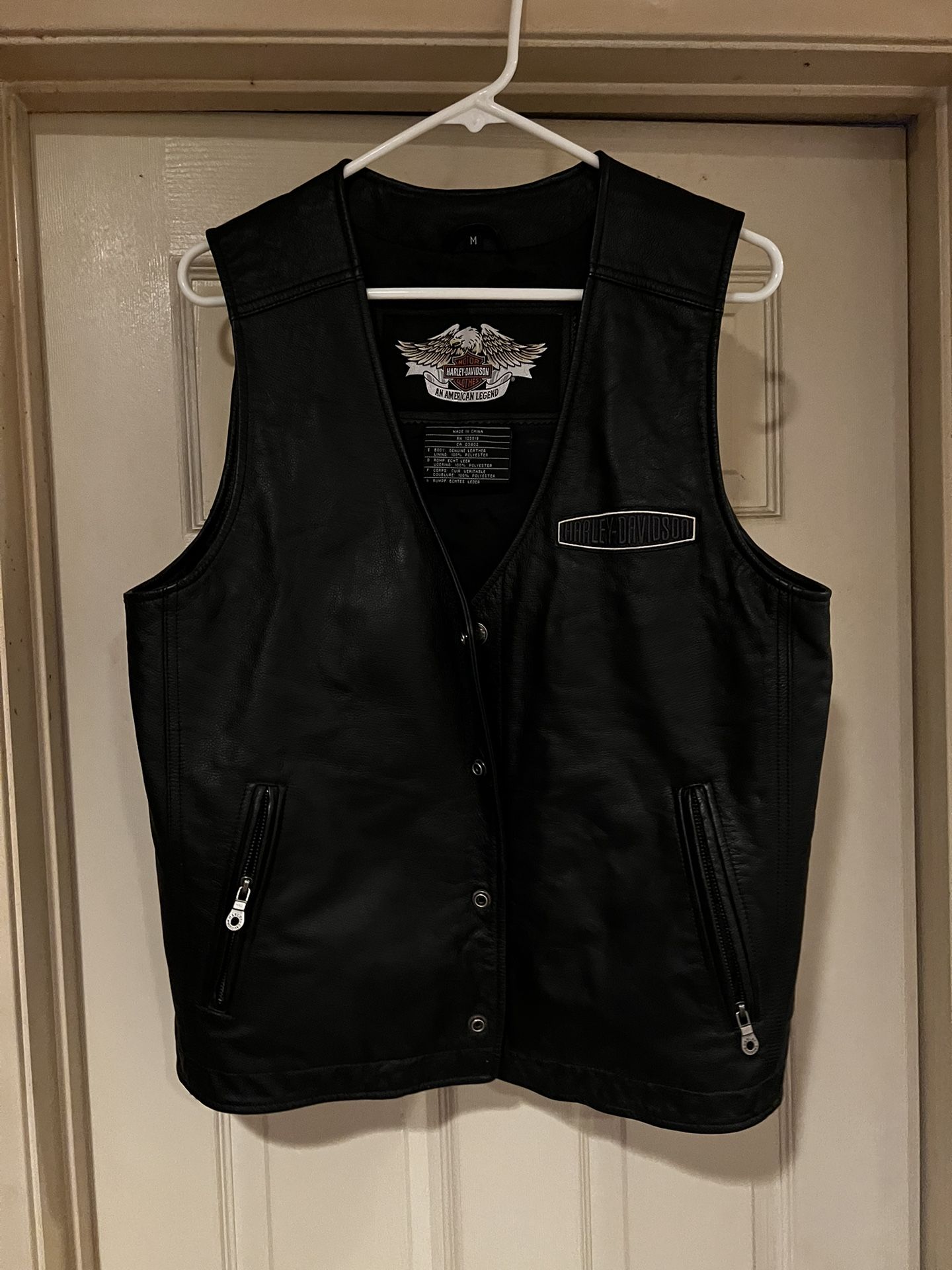 Vintage Harley Davidson Motorcycle Genuine Leather Vest Black Eagle Medium M