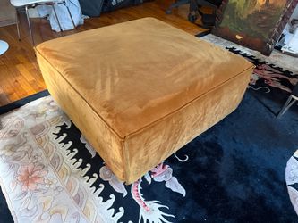 Large Square Velvet Ottoman - Mustard/Camel