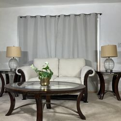 Classic Glass & Wood Coffee Table Set Of 3 / Juego De 3 Mesitas Para Sala