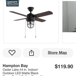 Cedar Lake 44 in. Indoor/ Outdoor LED Matte Black Damp Rated Ceiling Fan with Light Kit, Downrod and 4 Reversible Blades