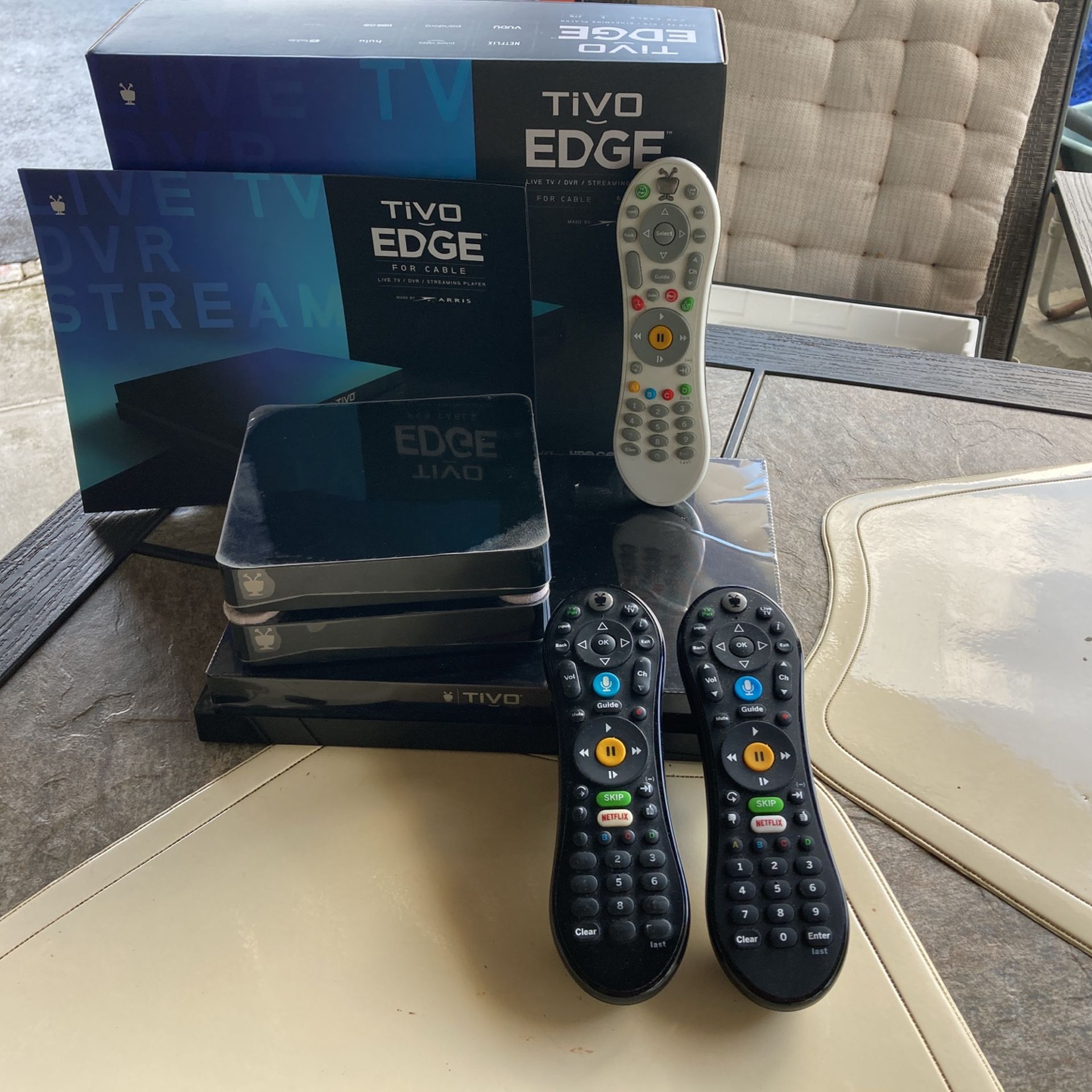 TiVo Edge (DVR)+ 2 Mini Vox’s & 3 Remotes