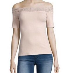 Juniors Decree Lace Trim Bodycon Top Shirt Pink Size L