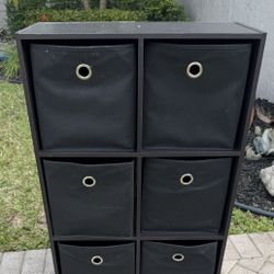 Dark Finish 6 Cube Storage with Black Fabric Cubes
