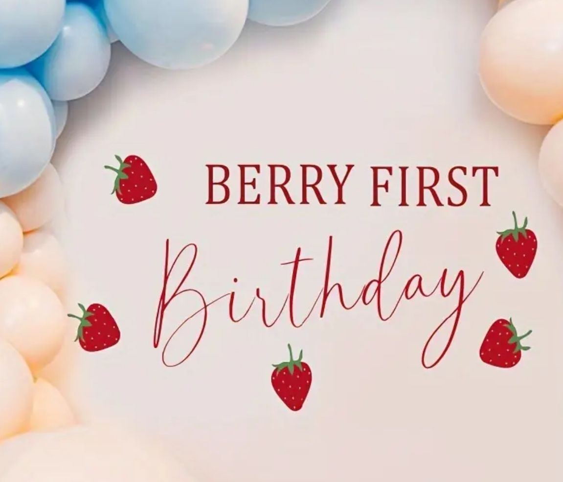Strawberry Birthday Decal, berry Phrase sticker for backdrop, Party Wall Decals