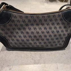 Vintage Dooney & Bourke Monogram Logo Hobo Shoulder Hand Bag Black Grey