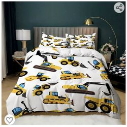 CVHOUSE Tractor Bedding Full Size,Excavator Truck Tractor Bedding Set for Boys Kids Teens,Tractor Comforter Set Cover Soft,1 Duvet Cover 2 Pillowcases