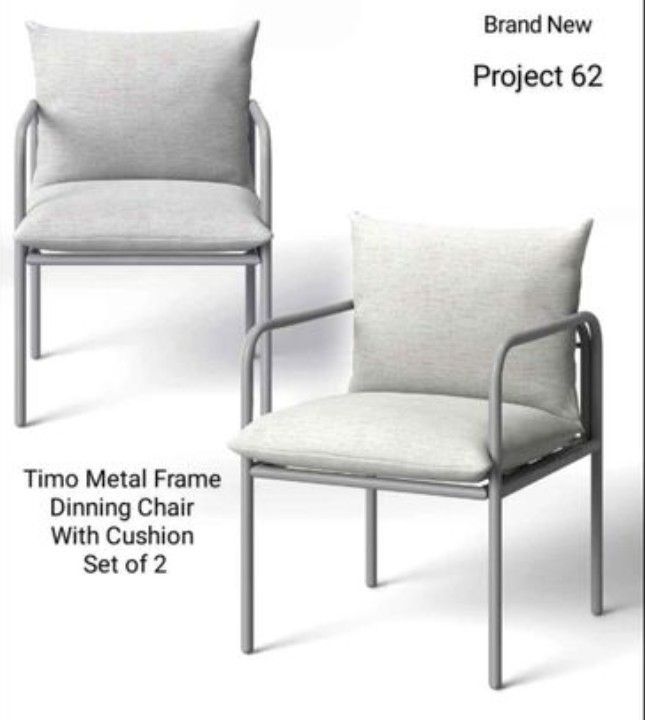 Brand New In Sealed Box Project 62 (Set Of 2)Timo Metal Frame Dining Chair With Cushion 