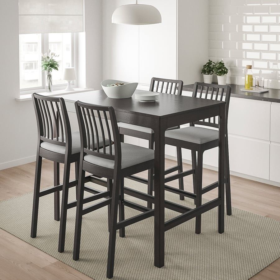 Dining Kitchen Bar table and 4 bar stools, dark brown/Orrsta light gray