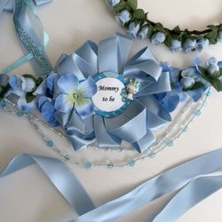  New! Maternity sash Baby blue unicorn baby shower set mommy to be belly band floral crow. Baby boy and daddy to be pin #babyshower #unisex #c