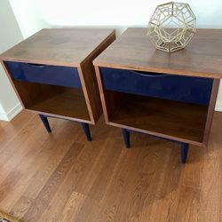 Mcm Blue & Walnut End Tables