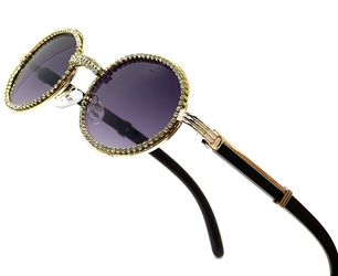 Sunglasses Oval Gold Frame Black Lens Rhinestone Diamond Classic Retro Shades Fashion Street Wear