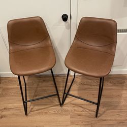 Two Leather Bar Stools