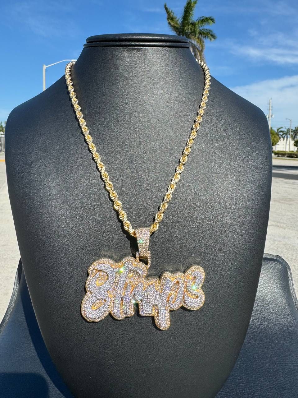 10k solid yellow gold natural diamond pendant 14k yellow gold solid rope chain necklace iced out bussdown piece