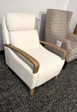 Cream Boucle Accent Chair with Wood Arms