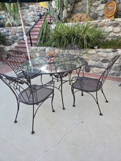 Vintage charcoal gray wrought Iron outdoor patio set
