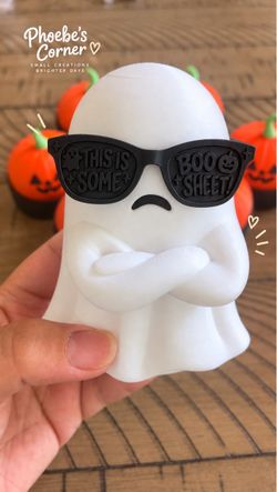 3D Printed Halloween Ghost Figurine with Sunglasses