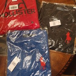 Two Ralph Lauren Polo Shirts And One Hollister Hoodie