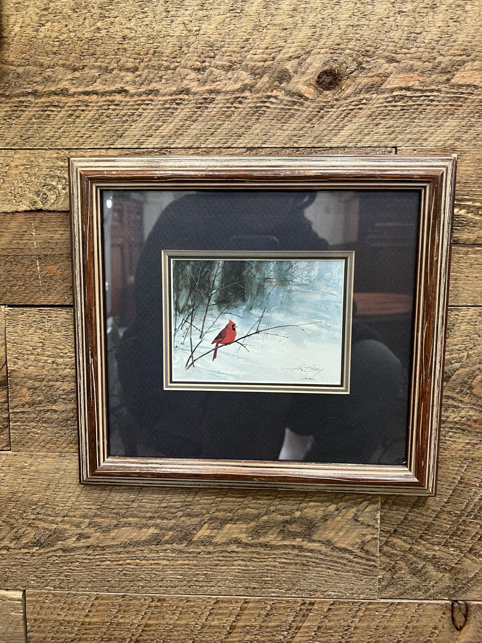 Winter Cardinal Jim Gray Wood Framed Print Matted Lithograph Red Bird Snow Forest Nature Wildlife