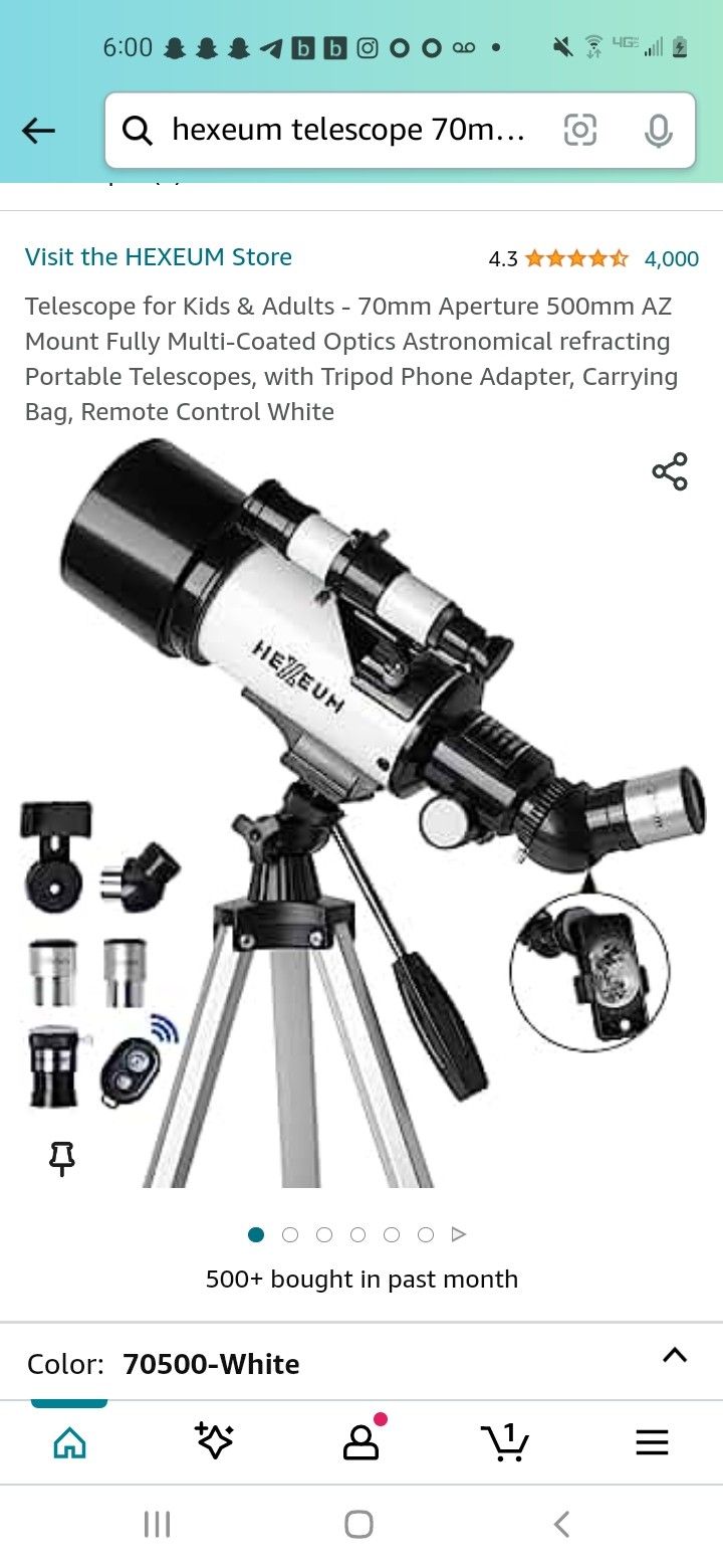 Telescope for Kids & Adults - 70mm Aperture 500mm AZ Mount Fully Multi-Coated Optics Astronomical refracting Portable Telescopes, with Tripod Phone Ad