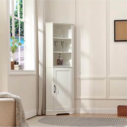 65.7'' Tall Corner Cabinet with Adjustable Shelves for Better Storage,Storage Cabinet Double as Corner Liquor Cabinet with Pentagon Design for Kitchen