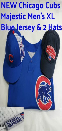 NEW Chicago Cubs Majestic XL Jersey Cool Base and 2 Hats Rizzo Wrigley Field Jordan