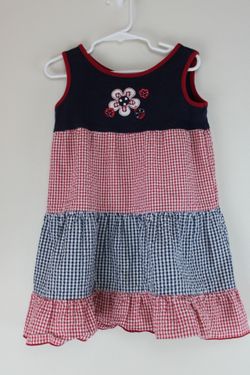 Sparkle Rose Patriotic Gingham Dress Girls Size 4T Red White Blue Tiered July 4th