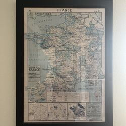 Framed Vintage Style Map Of France