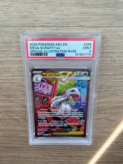 2026 POKEMON ASC EN MEGA SCRAFTY EX #285 SPECIAL ILLUSTRATION RARE PSA 9 MINT