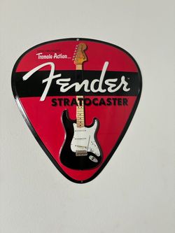 Fender Stratocaster Guitar Pick Metal Sign