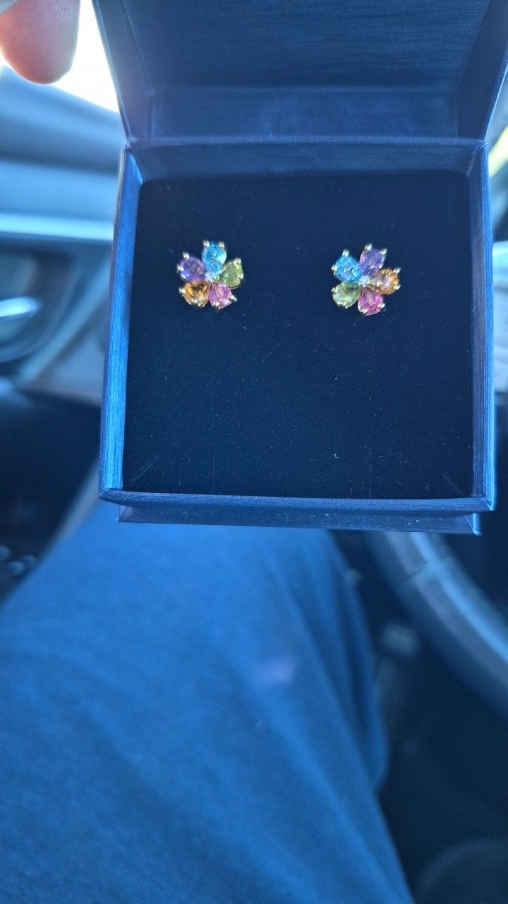 Multi Sapphire Floral Earrings 