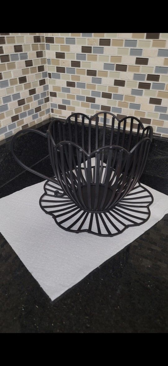 Black Wrought Iron teacup Basket Centerpiece